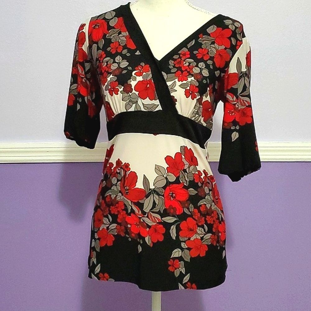 Kress Retro 90s Boho Floral Kimono Style Jersey Top S
